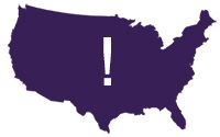 Map of the United States with an exclamation point in the middle
