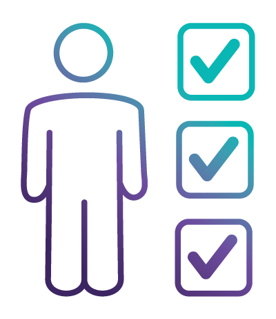 icon of a person standing next to checked boxes - Vermont Case Management and Labor Exchange