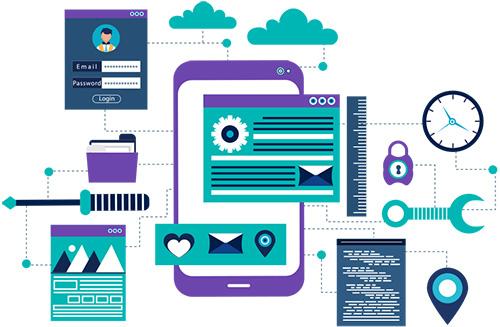 Technology icons showing secure connections