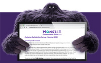 Monster holding a customer satisfaction survey