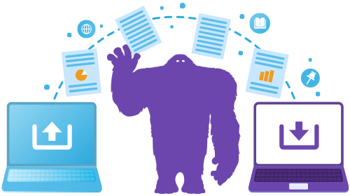 Data transferring between two systems, facilitated by a Monster in the middle.