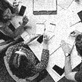 Top view of people working at a conference table